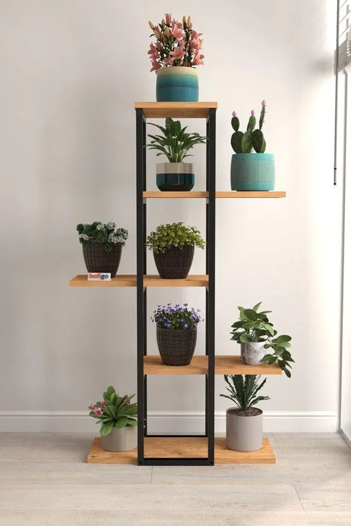 Étagère à fleurs multi-niveaux en pin naturel, design gain de place