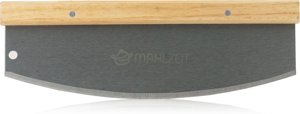 Mahlzeit Pizzamesser aus Edelstahl mit Bambusgriff , 36 x 12 cm, Wiegemesser, Pizzaschneider