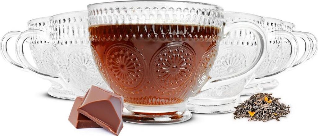 6 Cappuccino Gläser mit Relief Kaffeegläser Teegläser Trinkgläser 430ml