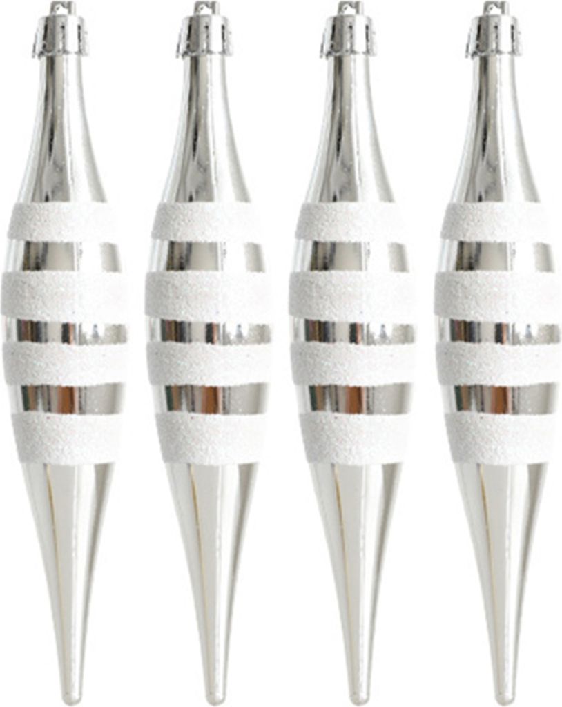 4-teiliges Set mit bemalten Weihnachtsanhängern, wiederverwendbar, verschleißfest, lichtecht, kegelförmig, Weihnachtsschmuck, Anhänger, Silber