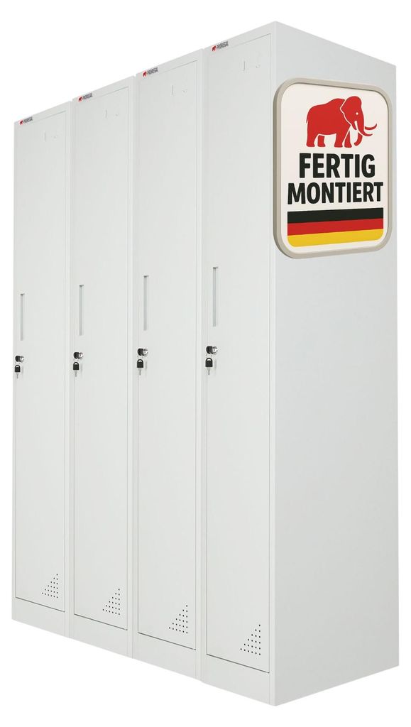 Mega Deal 4x Spind Schrank ELEPHANT Metall komplett montiert | 1 Abteil, abschließbar | HxBxT 180x30x50cm | mit Kleiderstange, 2 Fächern & 3 Klei...