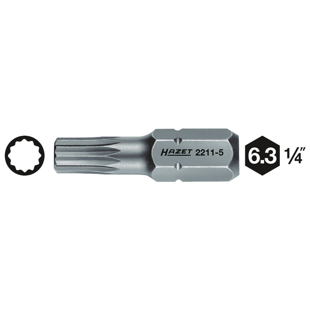 Hazet Bit 1/4 (6,3 mm) Sechskant massiv, Innen Vielzahn Profil XZN, SW M5