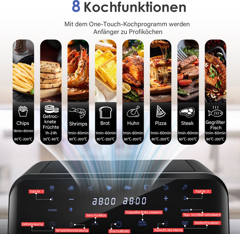 Cookwise Heißluftfritteuse Dual Zone 9L Mit Sichtfenster (AF2