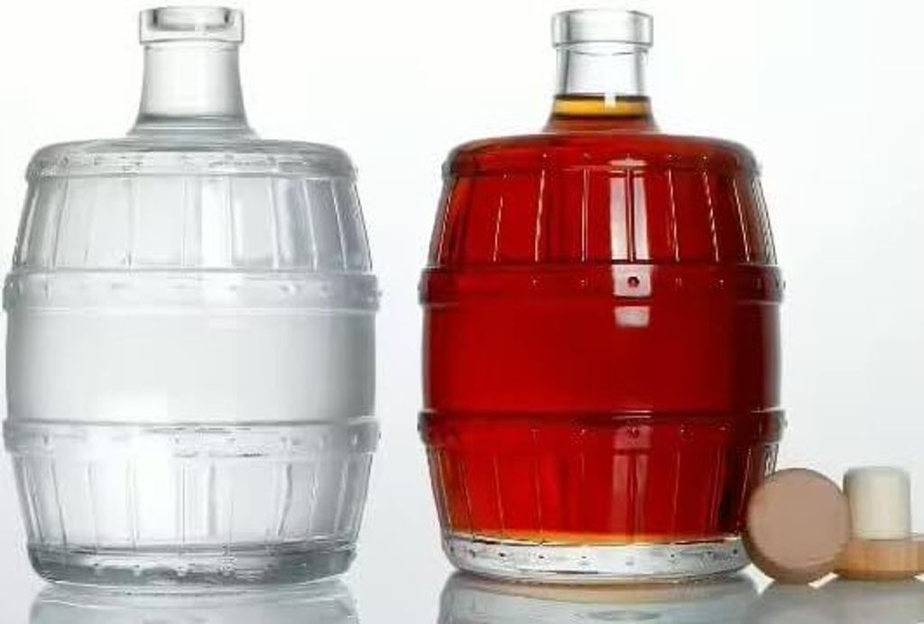 2x 500ml Flasche mit Verschlüss- Glasfass Likörflasche Essig-Ölflasche Fass Schnapsflasche Karaffe