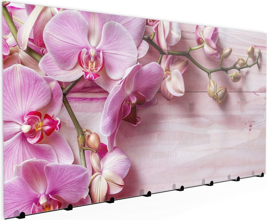 Wandgarderobe mit Magnetwand & Memoboard aus Glas Orchideen Holz Hintergrund