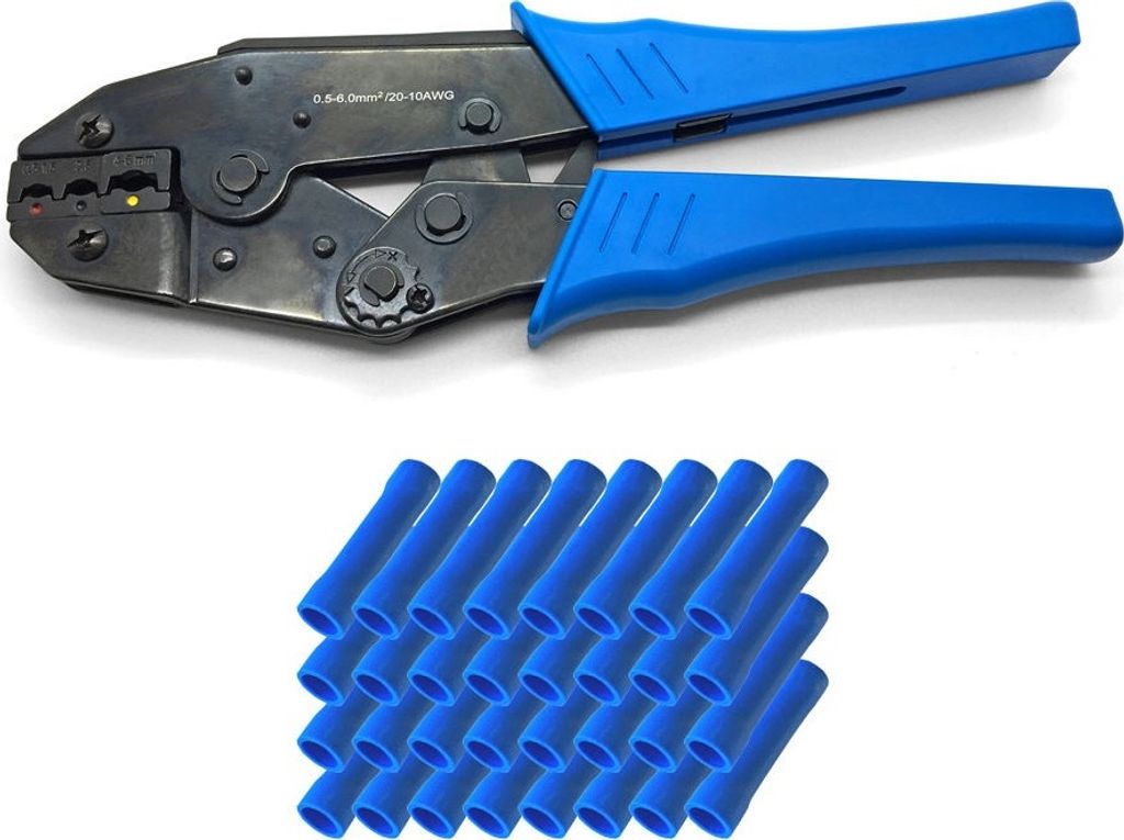 ARLI Crimpzange 0,5 - 6 mm² + 50 x Stoßverbinder blau 1,5 - 2,5 mm²