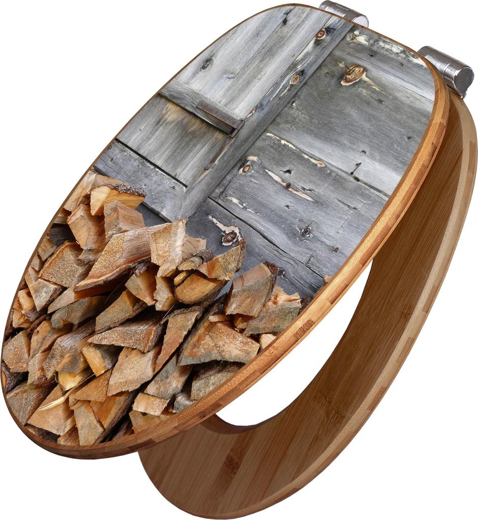 banjado Design WC Sitz Bambus Absenkautomatik -Feuerholz - Toilettendeckel mit Absenkautomatik Holz/hochwertiger Bambus Klodeckel/WC-Sitz für alle...