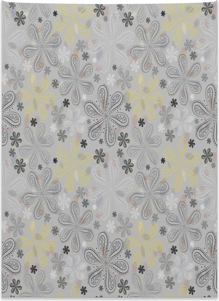 Abakuhaus Grau Wandteppich, Stil gelbe Blume aus Weiches Mikrofaser Stoff Kein Verblassen Klare Farben Waschbar, 110 x 150 cm, Hellgrau Weiß und S...