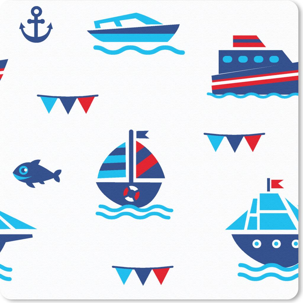 MuchoWow Mauspad Mousepad Boot - Blau - Rot - Junge - Muster 30x30 cm - Mousepads - Maus Mat - Pad - Mausunterlage - Gaming