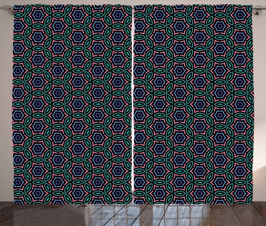 ABAKUHAUS Abstrakt Rustikaler Gardine, Retro ethnischen bunt, Schlafzimmer Kräuselband Vorhang mit Schlaufen und Haken, 280 x 225 cm, Mehrfarbig