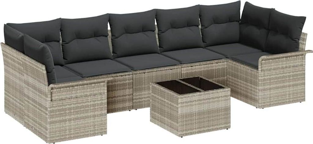"WINTER SALE" Gartensofa-set - elegantes Design - Sitzgruppe mit Sofa, Tisch - mit Kissen 8 pcs Hellgrau Poly-Rattan - Terassenmöbel NeuMöbel493801