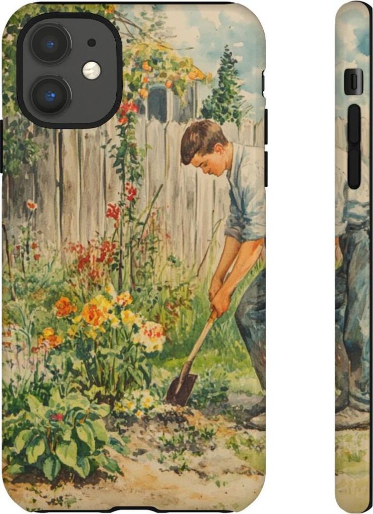 Gärtnernder junger Mann zwischen Blumen – Hülle Kompatibel mit iPhone 11