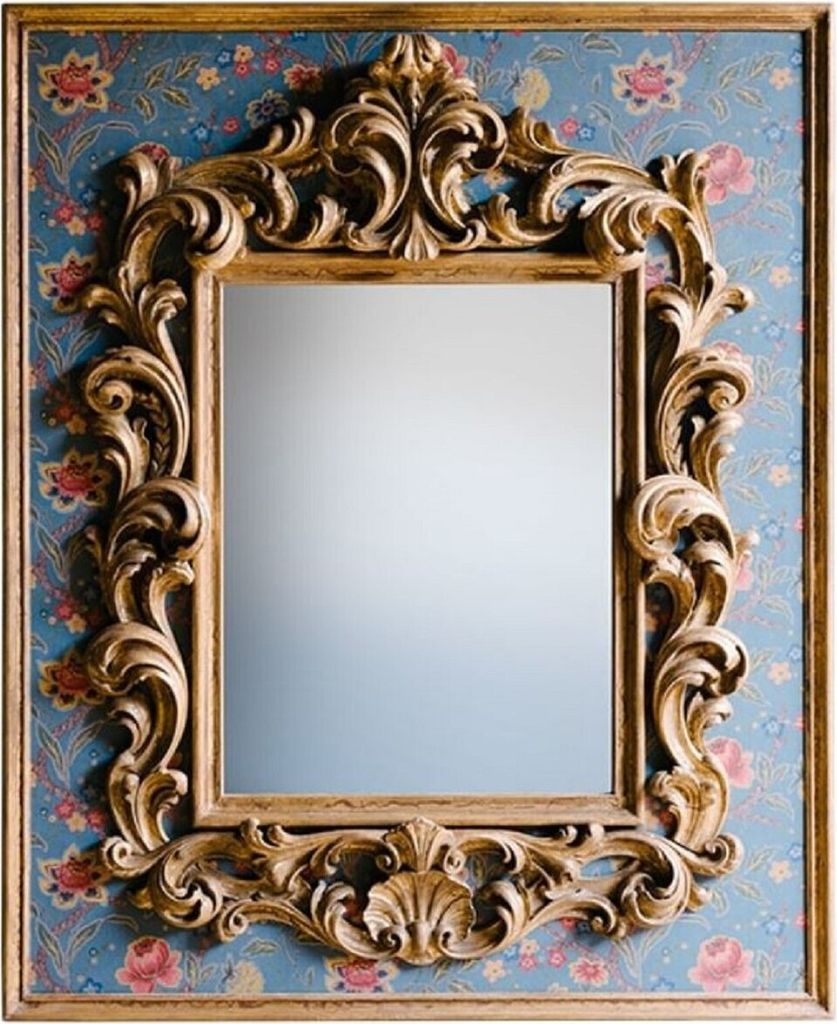 Casa Padrino Barock Spiegel mit Blumen Design Mehrfarbig / Gold 104,5 x H. 128 cm - Prunkvoller handgefertigter Wandspiegel mit dekorativem Rahmen ...