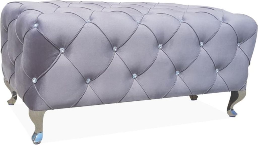 Casa Padrino Barock Sitzbank 100 x 50 x H. 46 cm - Verschiedene Farben - Gepolsterte Bank mit Glitzersteinen und Edelstahl Beinen - Barock Möbel