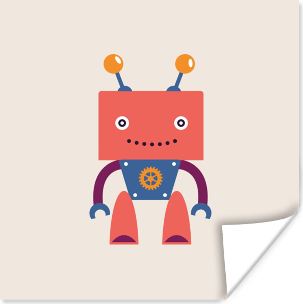 MuchoWow Poster Roboter - Getriebe - Gesicht - Antenne - Kinder - Jugendliche 50x50 cm - Wohnzimmerdekoration