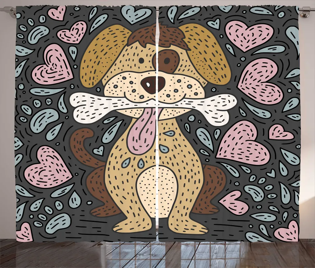 Rideau de Décoration pour Amoureux des Animaux 280x225 cm Salon Gris