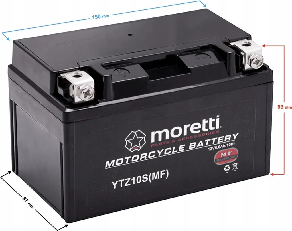 Batterie Gel 12V MTZ10S YTZ10S Moretti 8,6Ah 120A pour Moto Sportive