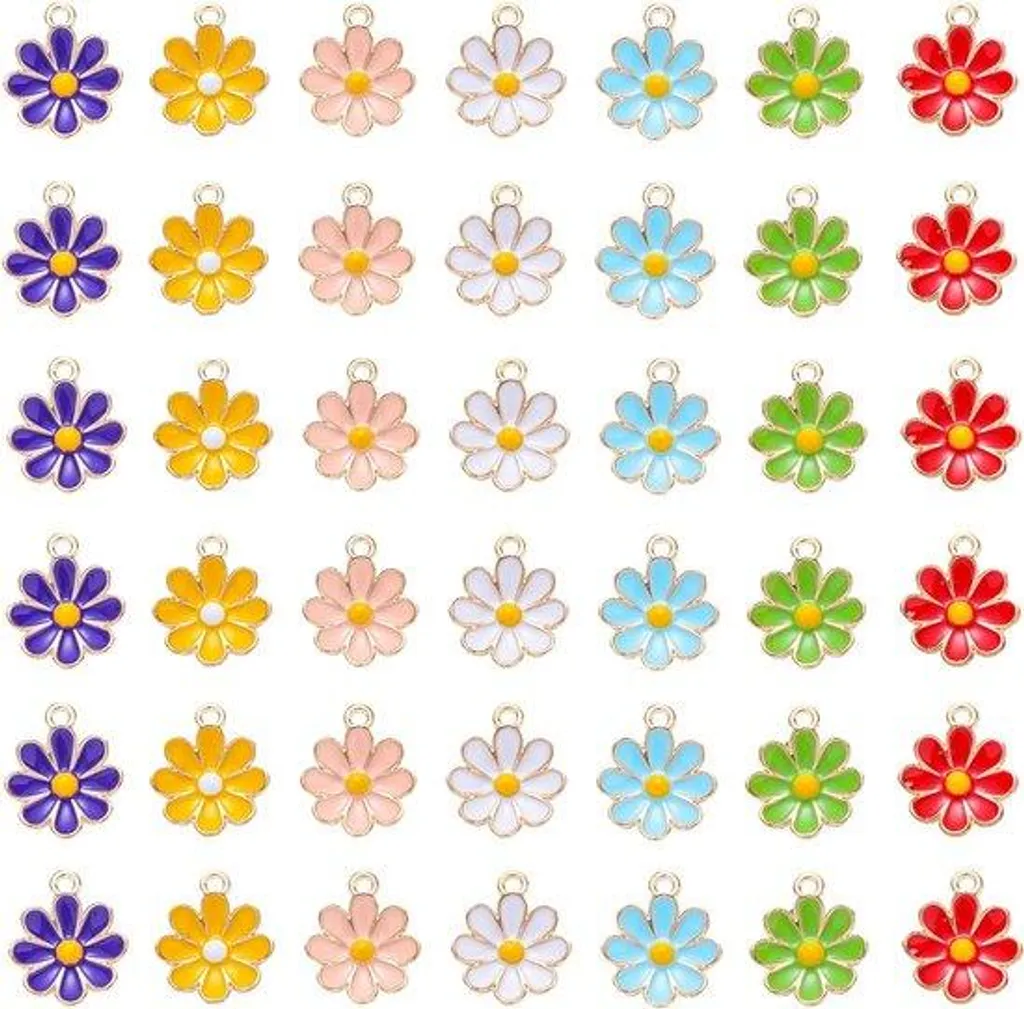 Accessoires de Création Bijoux DIY : 42 Marguerites Émaillées Multicolores