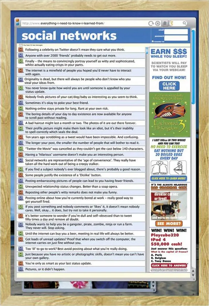 Cadre déco avec poster Social Networking Everything I Learned 61x91 cm
