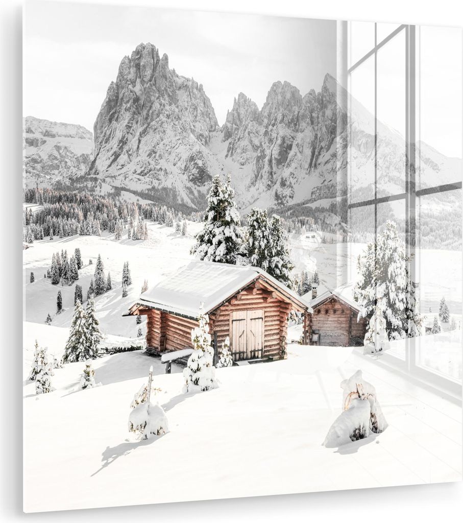 MuchoWow Glasbilder - Bilder auf Wandbild - Foto auf Glas Winter - Berge - Landschaft - Schnee 20x20 cm Wanddekoration aus Glas - Acrylglasbild - A...