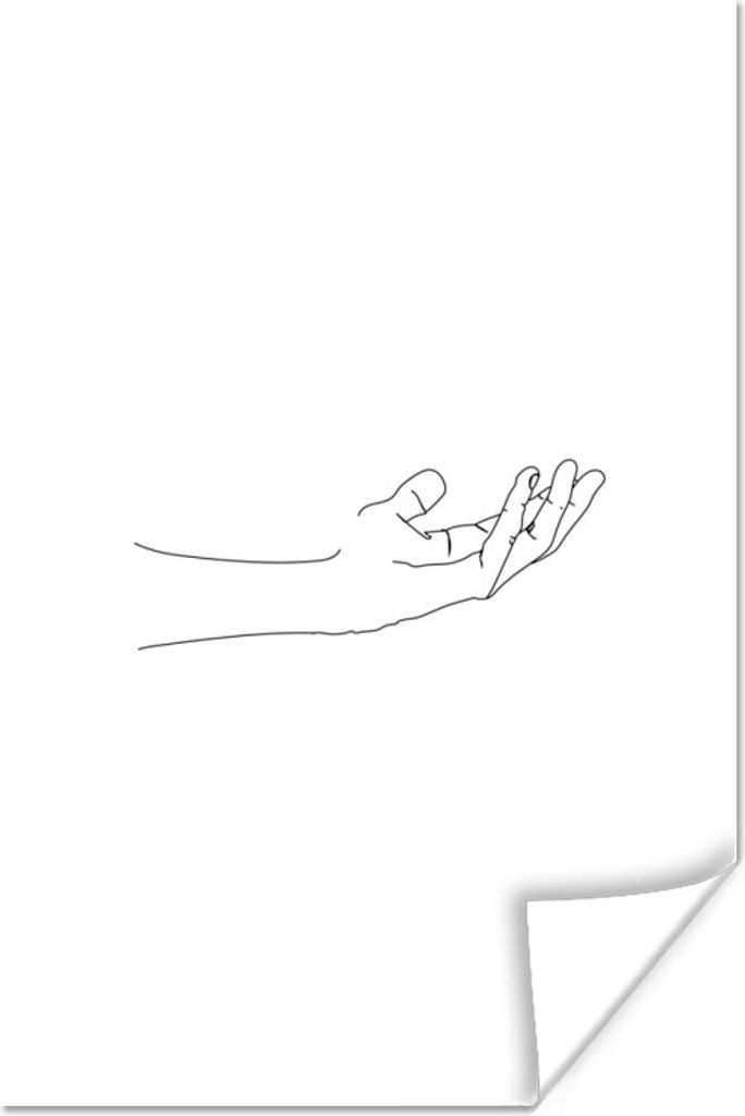 MuchoWow Poster Hand - Schwarz - Weiß - Strichzeichnung 80x120 cm - Papierdruck