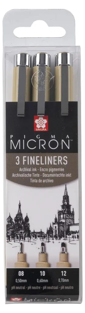 Sakura Pigma Micron Noir Lot de 3 Feutres Fins à Pointes de Tailles Assorties