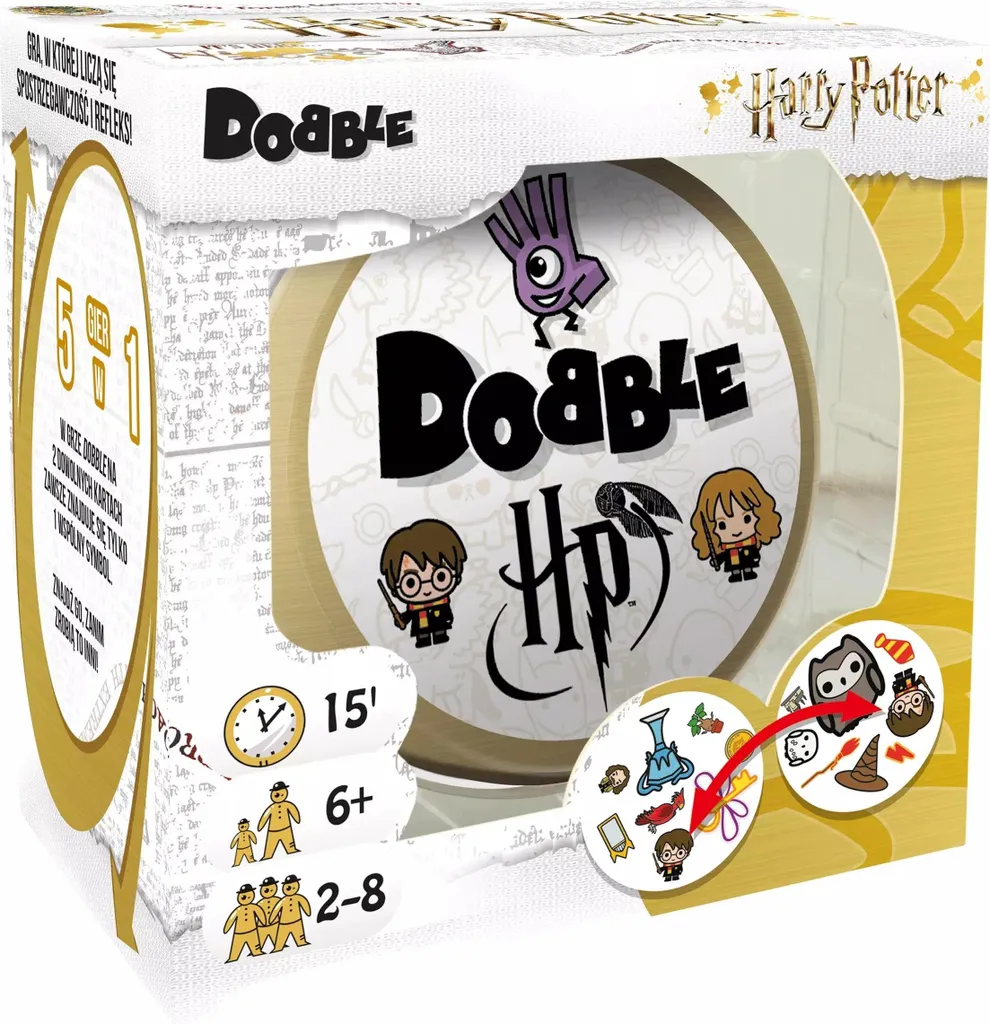 Dobble Harry Potter 55 Cartes avec 5 Mini-Jeux et Boîte Métal Ronde