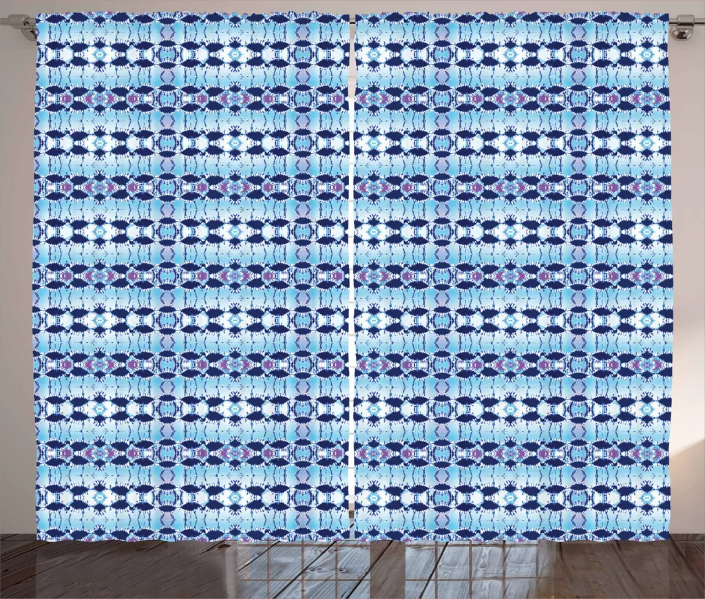 ABAKUHAUS Tenda etnica rustica, batik psichedelico blu, tenda con passanti e ganci per camera da letto, 280 x 245 cm, blu pallido blu navy