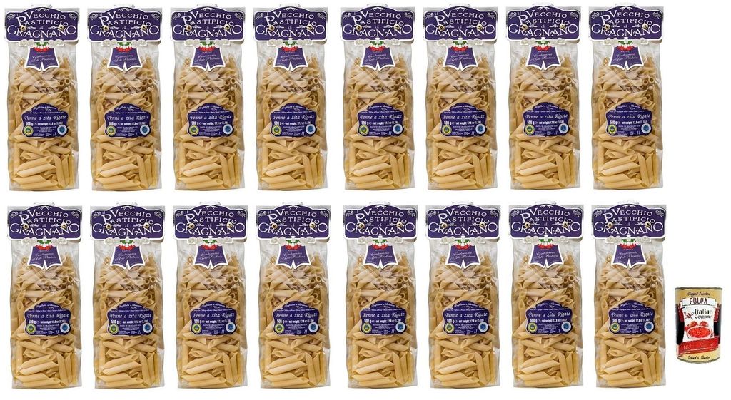 16x Il Vecchio Pastificio di Gragnano Pasta Penne a Zita Rigate,Gragnano IGP-Italienische Nudeln aus Hartweizengrieß von höchster Qualität 500g ...