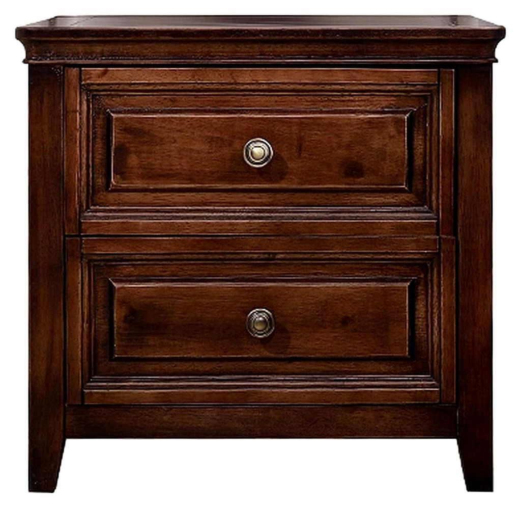 Nachttisch mit Stauraum aus Kautschukholz, Vintage-Design, kleiner Aufbewahrungsschrank mit Schubladen und zwei Griffen, rote Dekoration