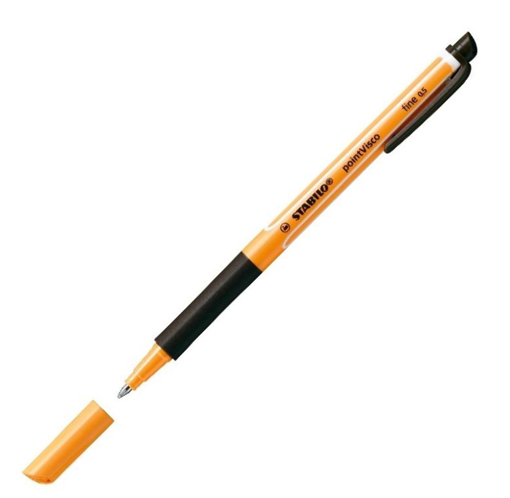 A single orange and black pen with its cap off, lying on a white background.