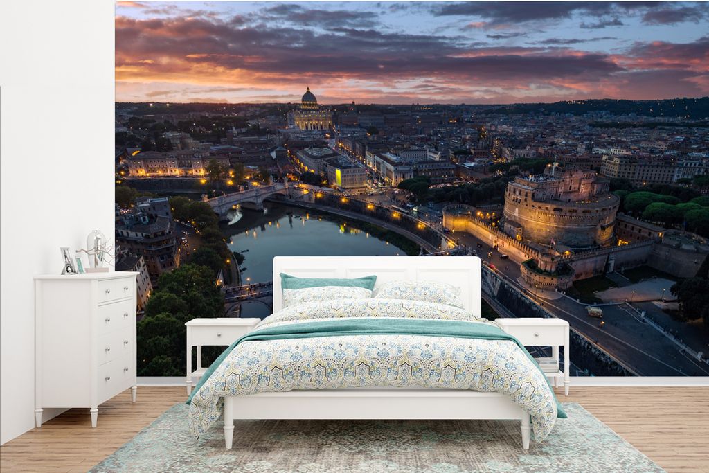 MuchoWow Fototapete für Wohnzimmer oder Schlafzimmer Wandtapete Vinyl Motivtapete Rom - Nacht - Italien - 385x240 cm - Schlafzimmer-Tapete