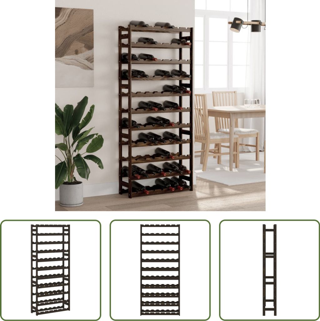 The Living Store Weinregal für 77 Flaschen Schwarz Massivholz Kiefer