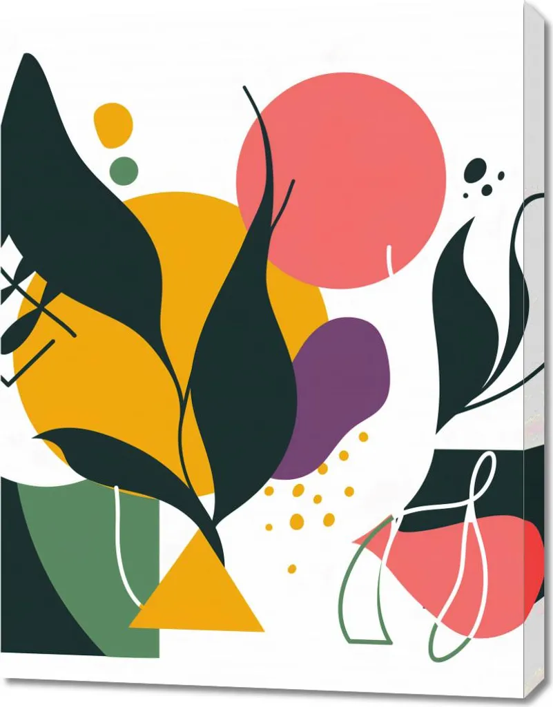 Décoration Murale Abstraction Botanique Colorée 70x90 cm pour Salon
