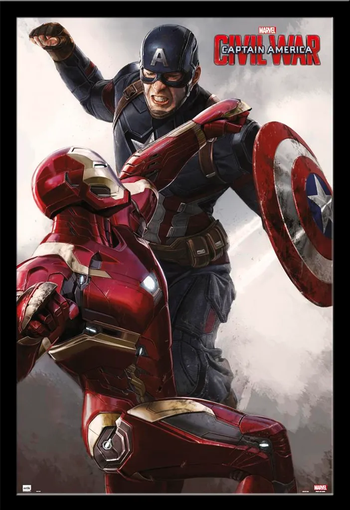 Captain America - Poster - Civil War - Cap vs Iron Man + cornice rimovibile, Shinsuke® Maxi MDF nero, disco acrilico