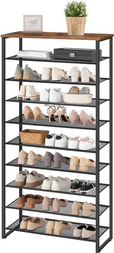 Antik-Schmuckkästchen mit 10 Ebenen, hoch, schmal, für Herrenschuhe bis 32-40, Metall, Vintage-Braun-Schwarz