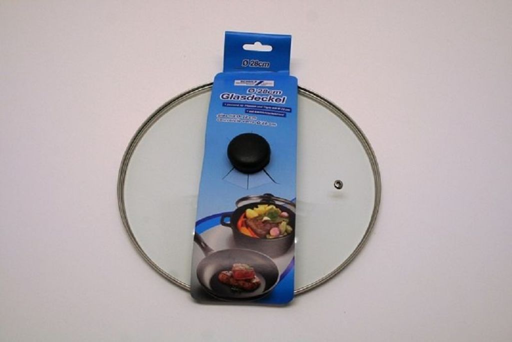 Glasdeckel 28cm mit Knopf und Edelstahlrand für Topf und Produktbild 