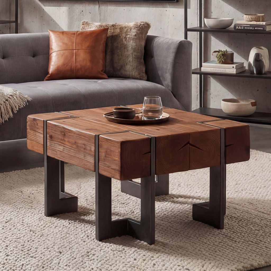 Couchtisch MCW-A15, Wohnzimmertisch, Tanne Holz rustikal massiv MVG- braun 60x60cm