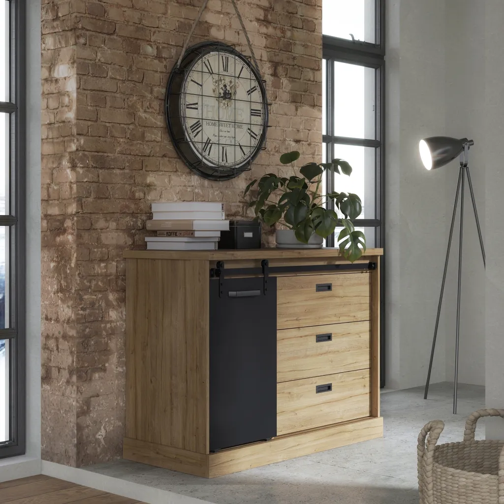 Commode Kaszimiro marron et noir - Buffet 113,5x88,2x52cm de qualité - 2