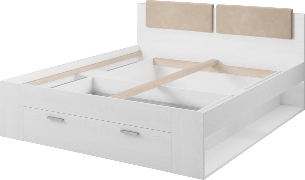 Furniture24 Bett Galaxy Bettrahmen Bettgestelle Schlafzimmer Ehebett mit Schublade Gepolsterte Kopfteile 180x200 cm, Abisko Ash