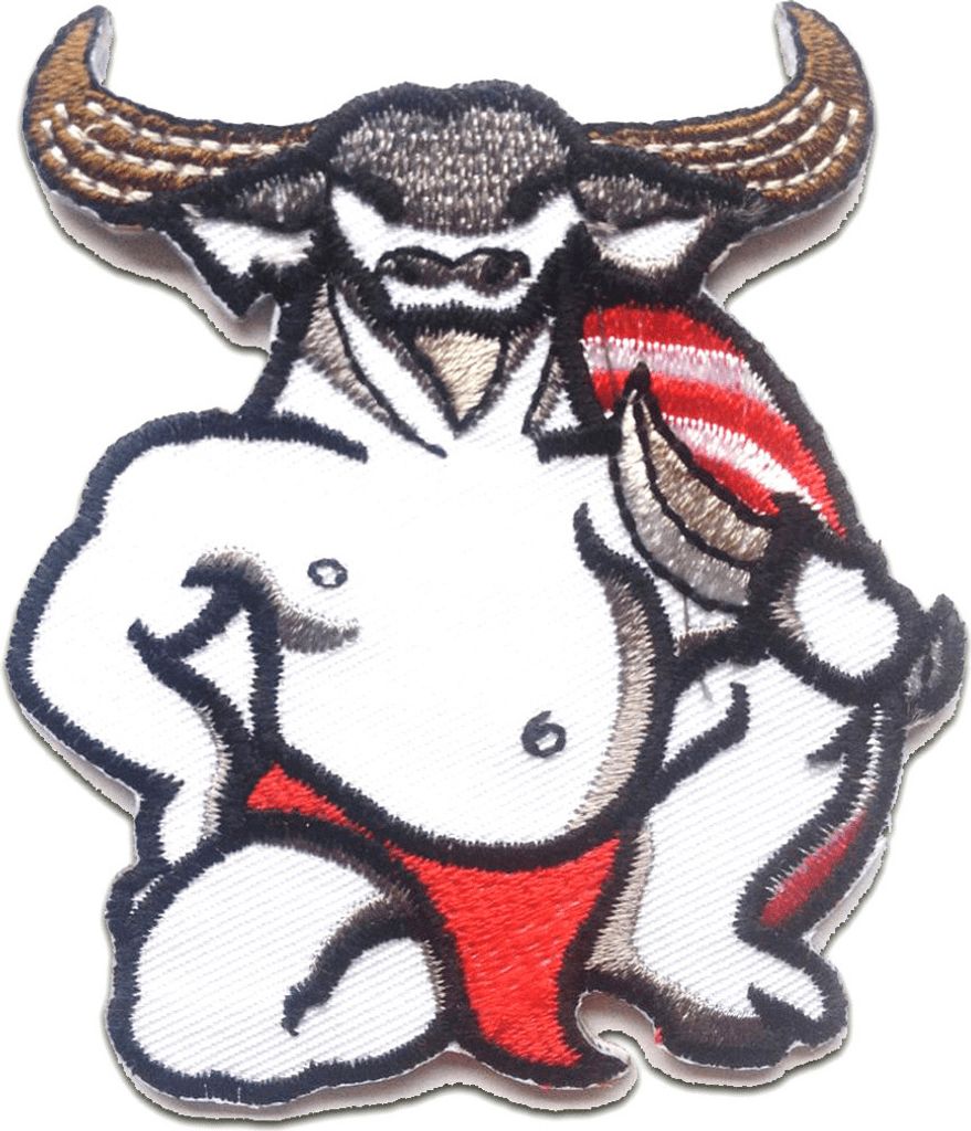 Kampfbüffel Bulle Buffalo - Aufnäher, Bügelbild, Aufbügler, Applikationen, Patches, Flicken, Zum Aufbügeln, Größe: 7 x 8 cm