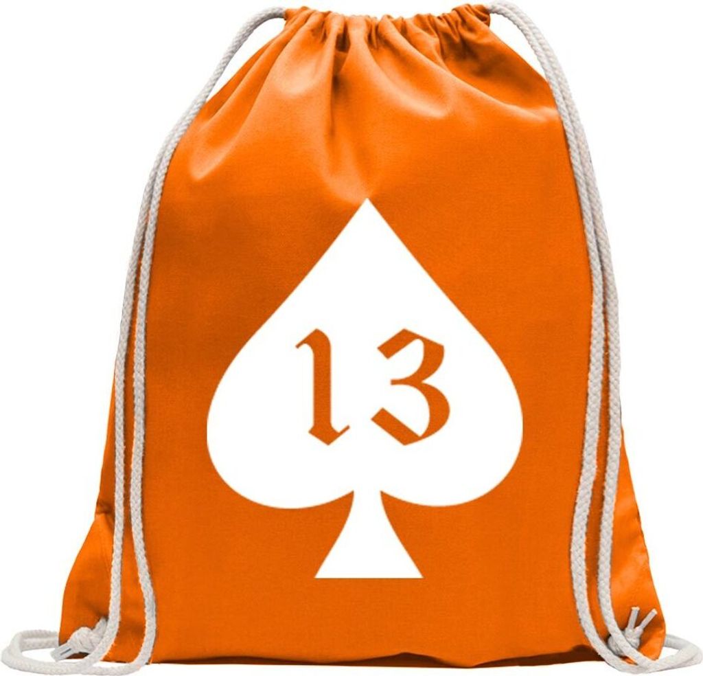 Kiwistar - Turnbeutel - mandarin - Pik Ass 13 Oldschool - Fun Rucksack Sport Beutel Gymsack Baumwolle mit Ziehgurt