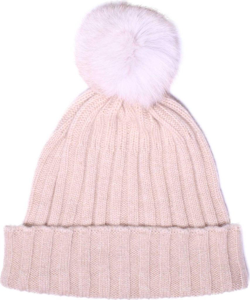 TUMELO 100% Kaschmir Mütze Damen & Herren, edle Cashmere Bommelmütze, Uni, warme Wintermütze - Beige