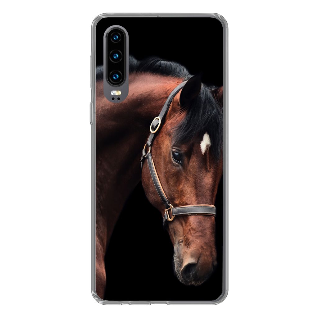 MuchoWow Handyhülle Schutzhülle Hülle für Huawei P30 Pferd - Leicht - Halfter Silikon Softcase Handy Hülle - Kartenbesitzer