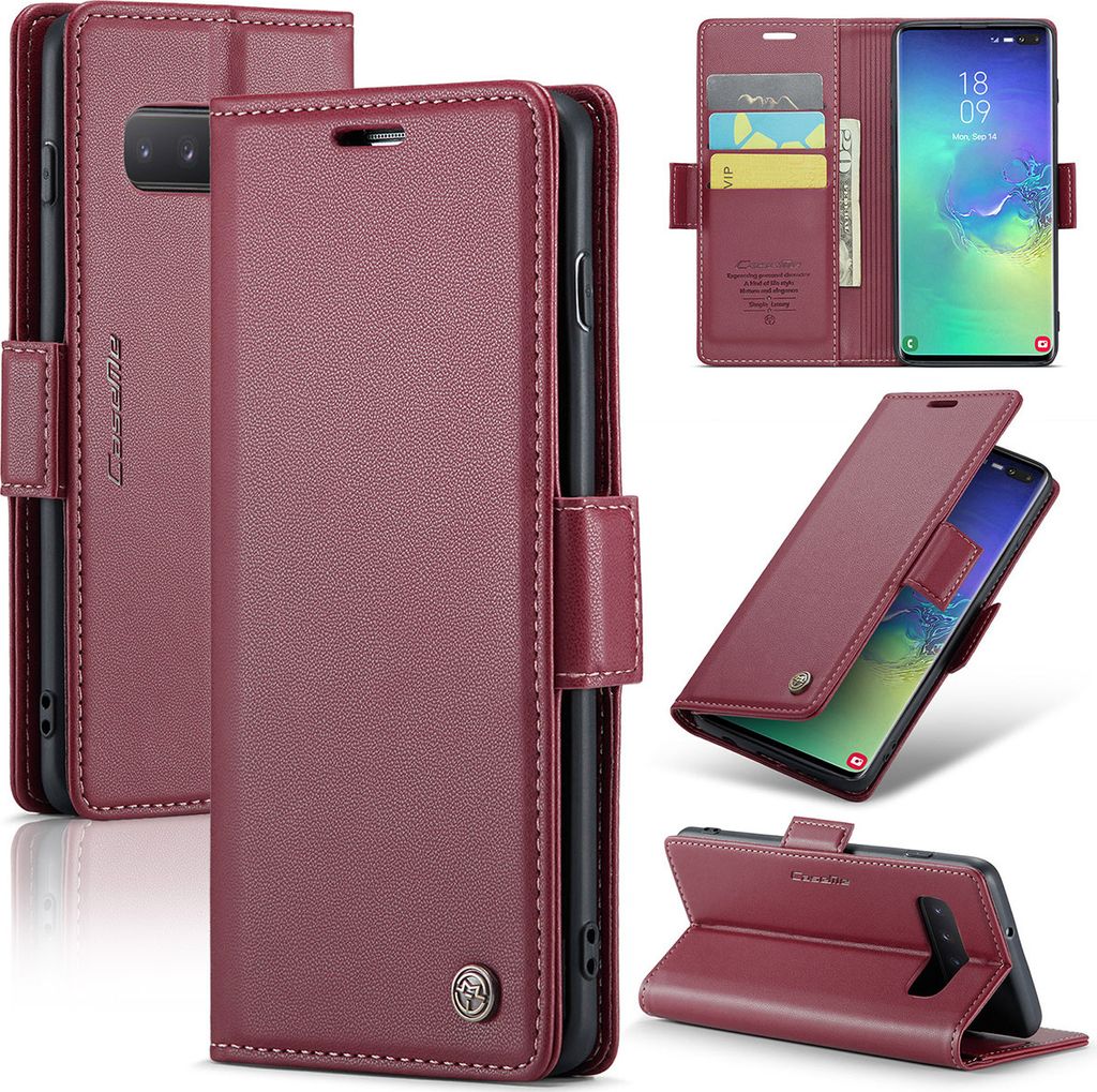Galaxy S10+ Hülle, Leder Brieftasche Kartenfach Schutzhülle mit Standfunktion für Samsung Galaxy S10 Plus Rot