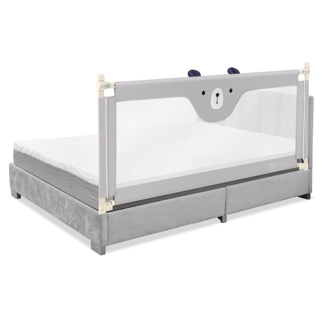 COSTWAY 175cm Bettgitter, Sicherheitsbettgitter mit 24-stufiger Höhenverstellung, Oxford-Mesh, doppelte Sicherheitsverriegelung, Babybettgitter