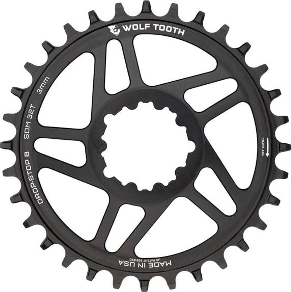 Wolf Tooth SRAM 3-bolt Direct Mount Kettenblatt, Boost 52mm/Offset 3mm, 34 Z., Drop-Stop B, black