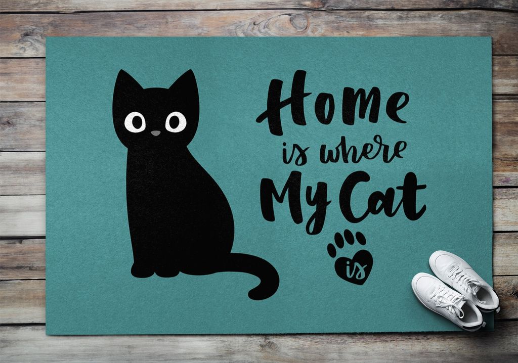 Fußmatte Aussen - Schuhmatte Haustür- Schmutzfangmatte Türvorleger - Outdoor Teppich Schmutzfänger - 150x100 cm - Katze zu Hause