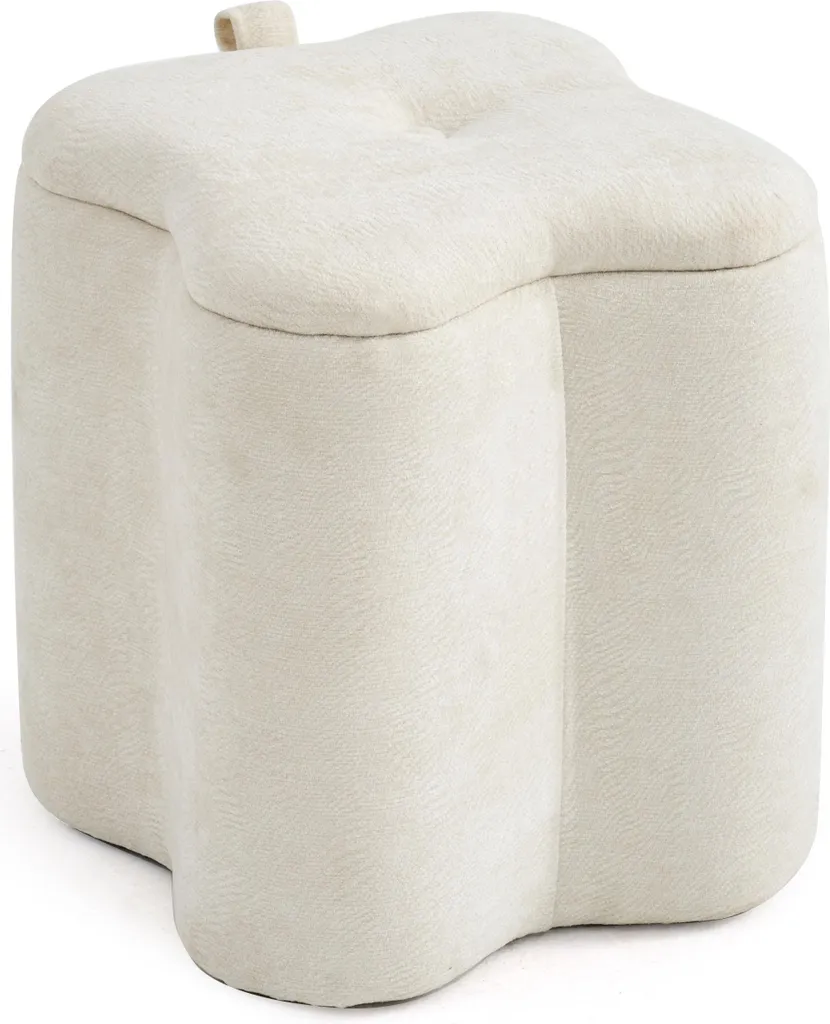 Pouf velours scintillant ivoire LUCKY avec poignée - Design trèfle chic