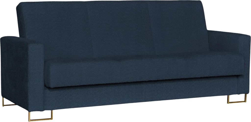 Family Meble Couch Marcello Schlafsofa Schlafcouch mit Bettkasten Freistehendes Lounge Sofa Bequem zum Entspannen Wohnzimmer Wartezimmer Dunkelblau